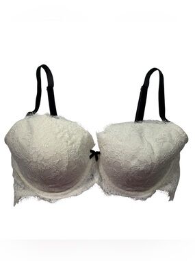 Victorias Secret Dream Angels Lined Demi 32DDD White Lace Black Velvet Strap Bra